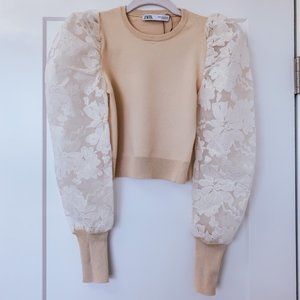 ZARA Lace-Sleeve Blouse